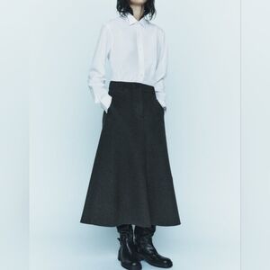 Zara Zw Collection Wool-blend cape/A-line midi skirt SZ S gray SKIRT ONLY!